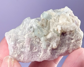 Pretty Pastel Green Tourmaline, Purple Lepidolite Matrix, Natural Raw Crystal
