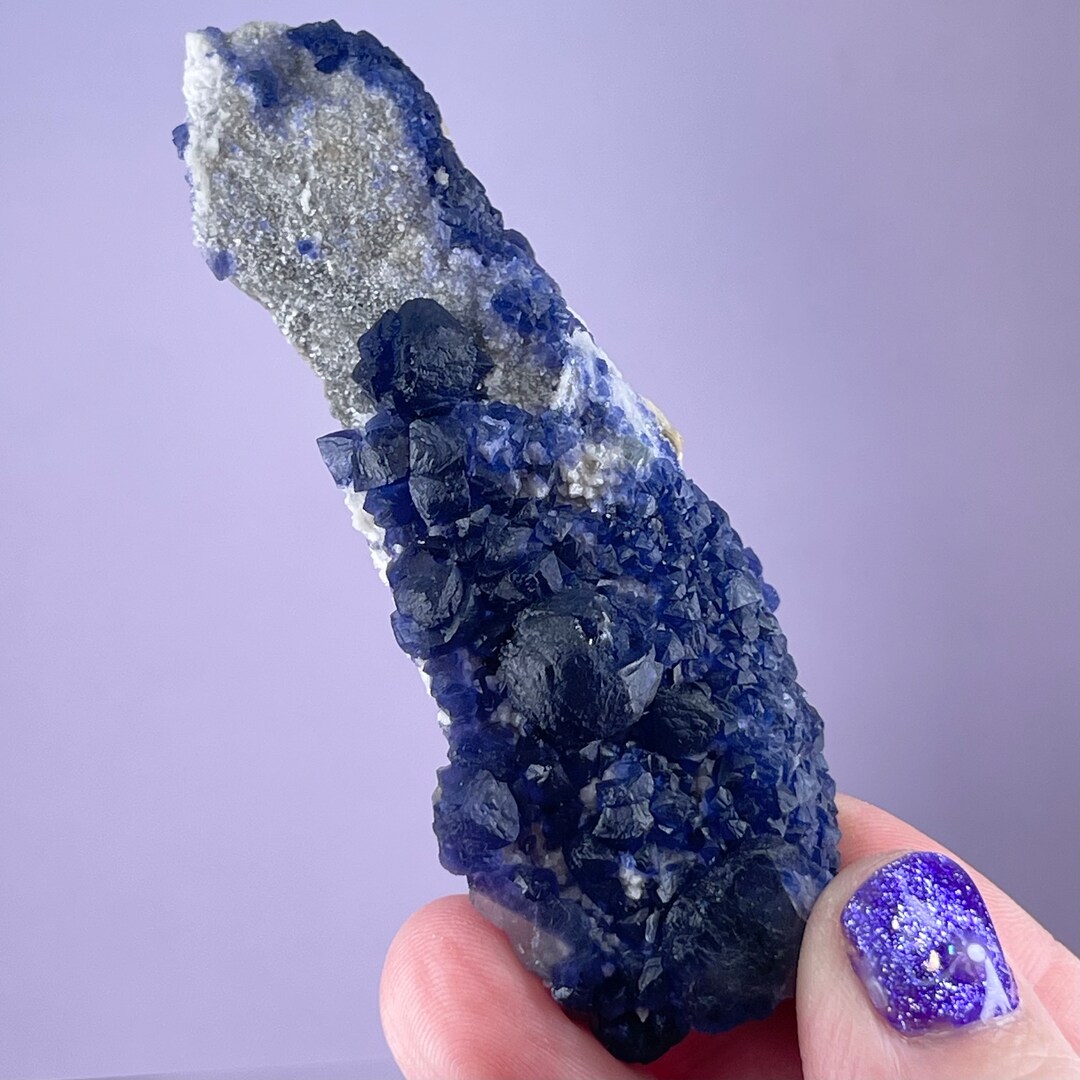 Blue Raspberry Fluoride Blueberry Fluorite on White Quartz Matrix, Blue Botryoidal, Rare ...