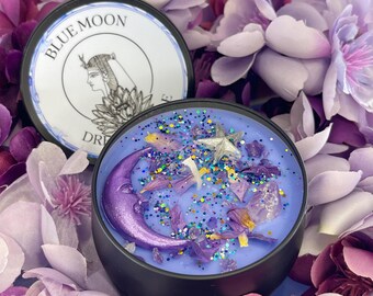 Blue Moon Blue Lotus Dream Candle, Sleep Aid, Meditation, Handmade Soy Vegan