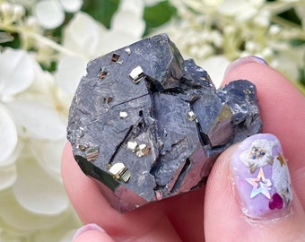 Unique Skeletal Galena with Pyrite, Epitaxy Crystal Stone Formation