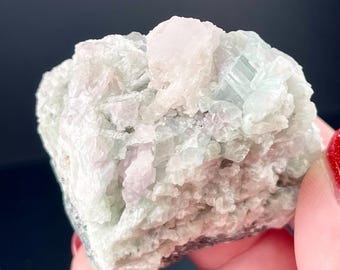 Pastel Green Pink Tourmaline, Tourmaline Quartz Matrix Cluster, Natural Raw Crystal