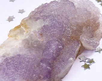 Purple Stepped Fluorite Crystal, Sea Anemone Pattern, Rare Raw, Cubed