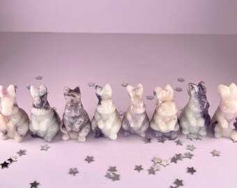 Kunzite Bunny Rabbit Crystal Carving, Lavender, Handmade Sculpted