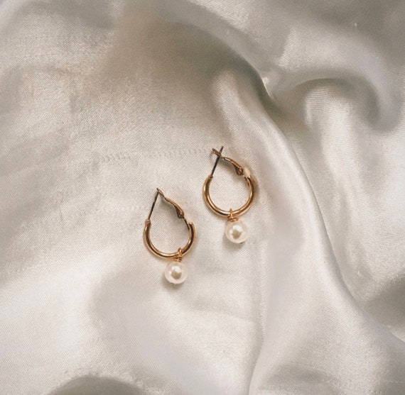 Pearl Drop Hoops - Etsy