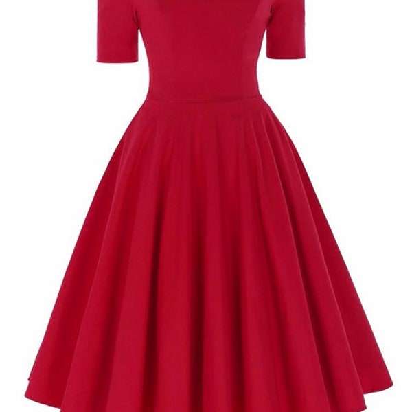 Liana luxury red off the shoulder full skirt vintage swing dress