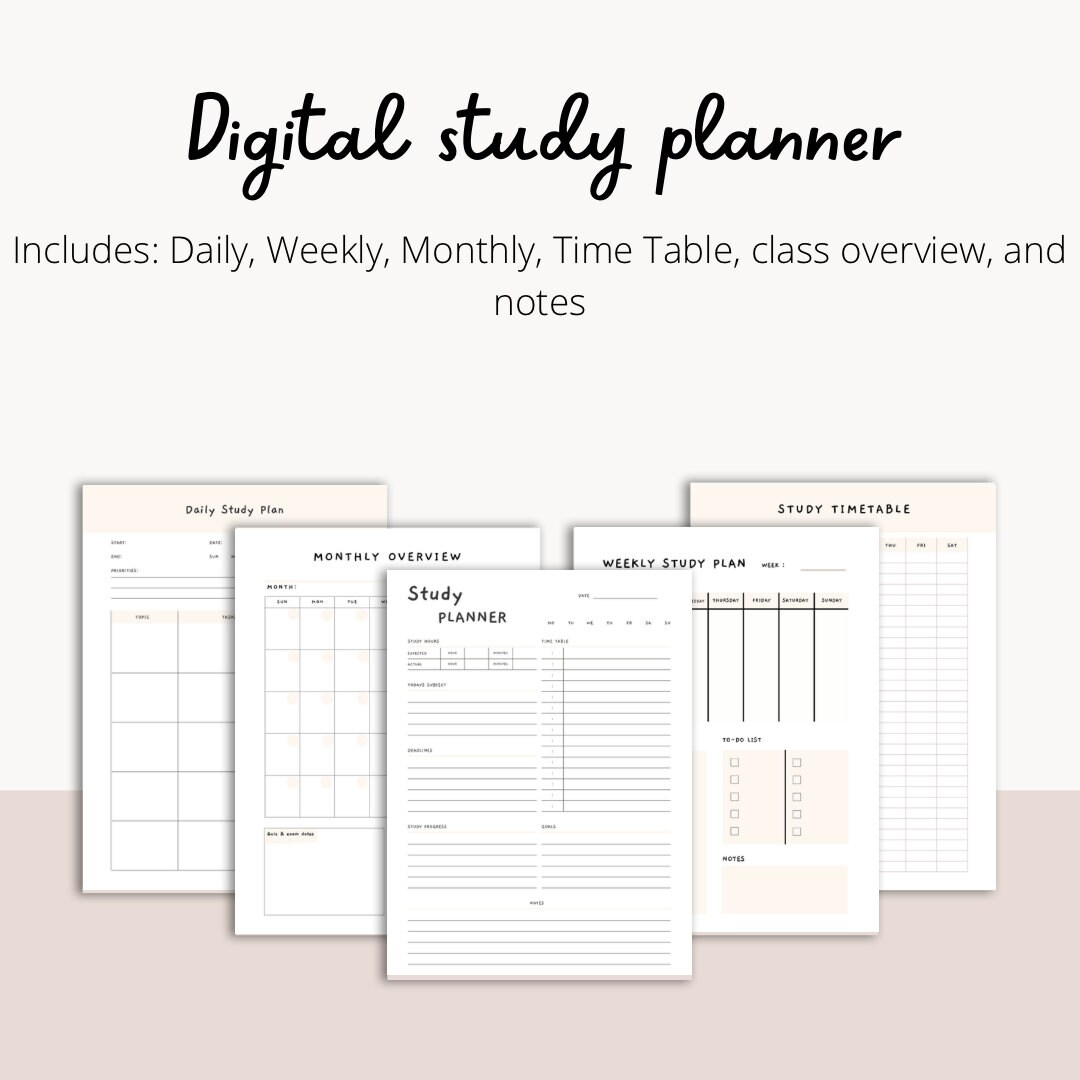 Digital Study Planner Calendar Weekly Template Time Table - Etsy