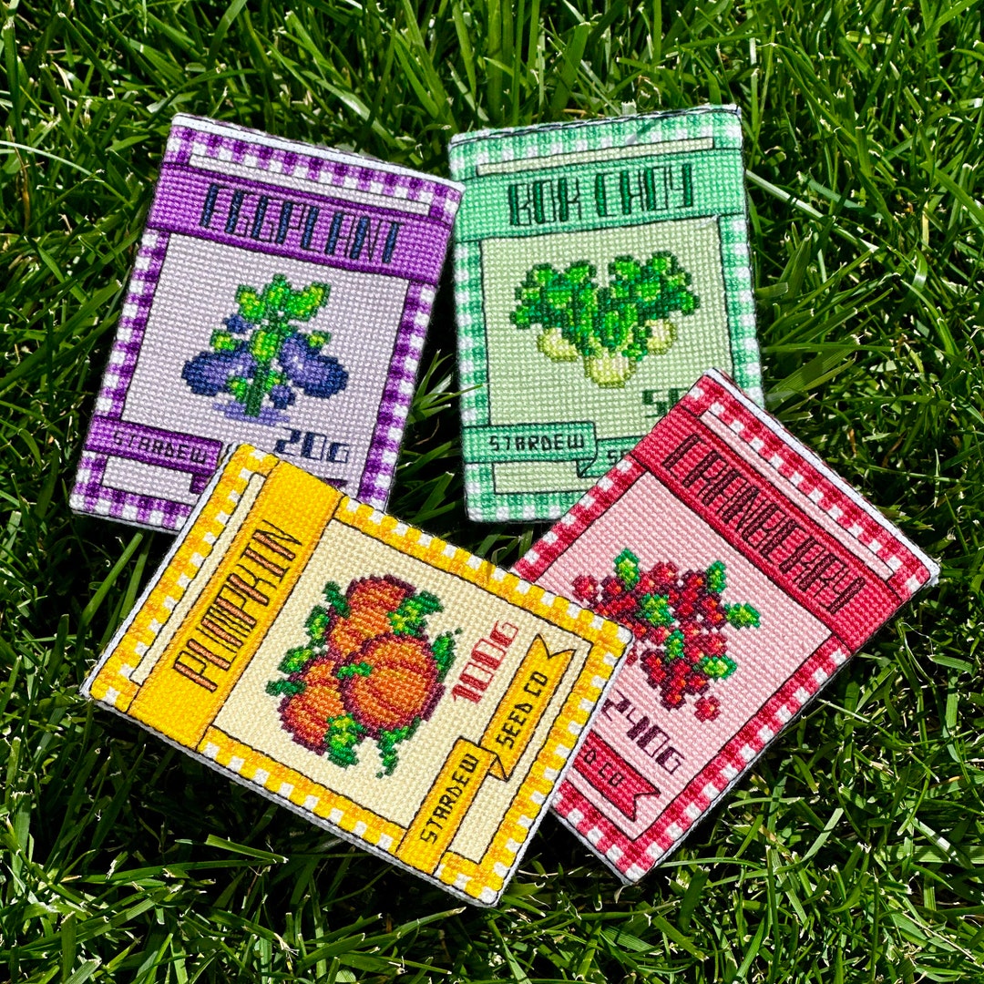 Stardew Valley Fall Seed Packets Pumpkin, Cranberry, Bok Choy, Eggplant Cross Stitch Pattern