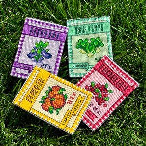 Stardew Valley Fall Seed Packets - Pumpkin, Cranberry, Bok Choy, Eggplant - Cross Stitch Pattern - Instant Download PDF - Cottagecore