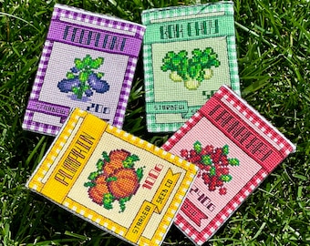 Paquetes de semillas de otoño de Stardew Valley - Calabaza, arándano, bok choy, berenjena - Patrón de punto de cruz - Descarga instantánea PDF - Cottagecore