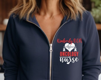 Personalized Oncology Nurse Hoodie, Nurse Zip Up Hoodie, Nurse Jacket, Custom Oncology Nurse Hoodie, Oncology Nurse Sweater Jacket