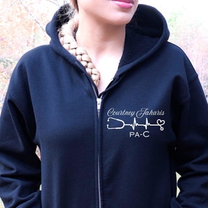 Personalized Nurse Full Zip Hoodie, Personalized Gift for Nurse, RN Nursing Apparel Pullover, Student Nursing, CNA, Physician Assistant, LPN
