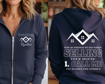 Personalized Realtor Zip Hoodie. Custom Realtor Marketing Apparel, Realtor Clothing, Realtor Closing Gift, Real Estate Marketing