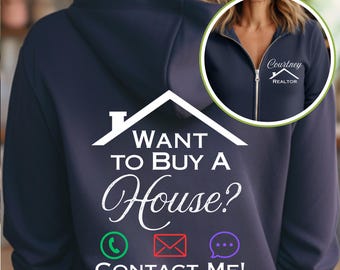 Personalized Realtor Zip Hoodie. Custom Realtor Marketing Apparel, Realtor Clothing, Realtor Closing Gift, Real Estate Marketing