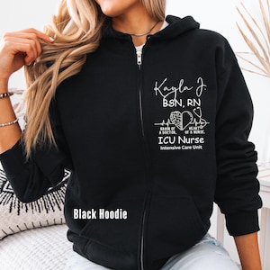 Personalized ICU Intensive Care Unit Nurse Pullover Sweatshirt Shirt Full Zip Jacket Sweater, ICU Nurse Crew Sweatshirt Zip Jacket Hoodie