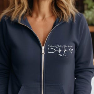 Personalized Nurse Full Zip Hoodie, Personalized Gift for Nurse, RN Nursing Apparel Pullover, Student Nursing, CNA, Physician Assistant, LPN
