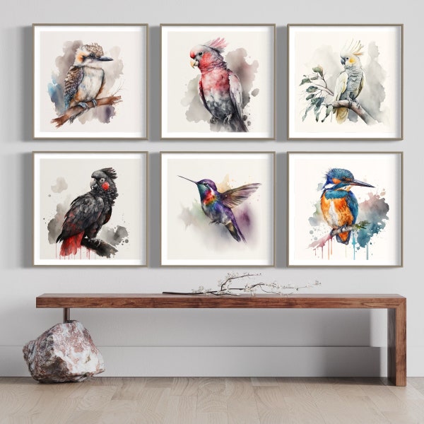 Set of 6 beautiful Australian Birds in Watercolor, Printable Art, Gallery Wall art, Modern Home Decor Art