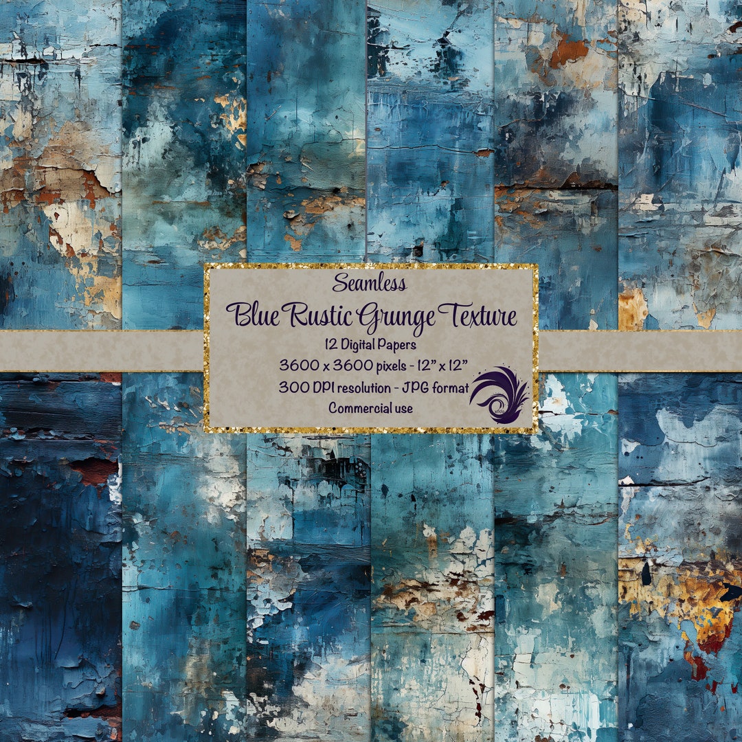 Blue Rustic Grunge Digital Paper: Seamless Textures (12