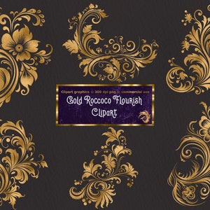 Magical Gold Rococo Flourishes - 24 Digital PNG Clipart images for Creative Projects - instant download - may be used for commercial use