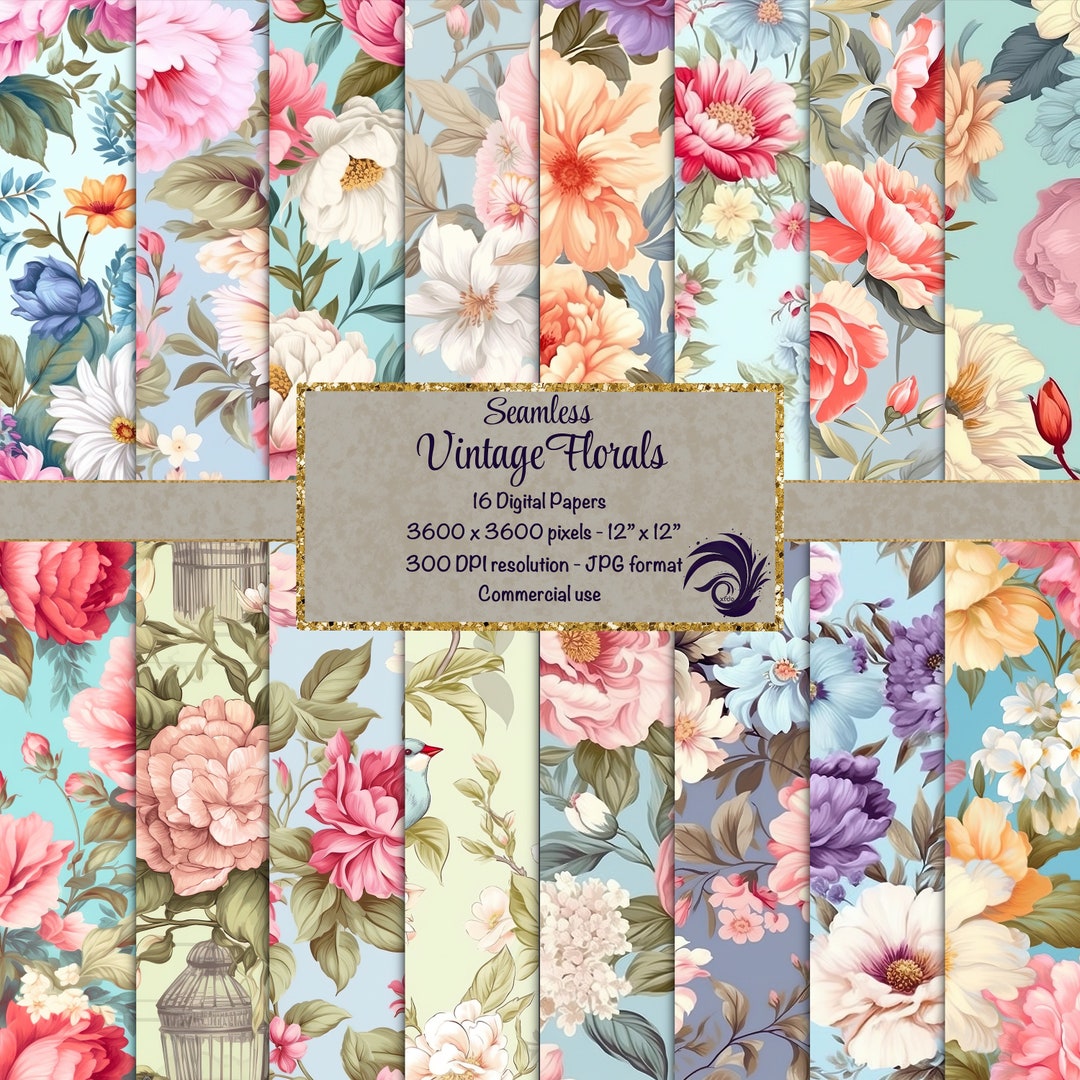 Shabby Chic Floral Digital Paper: Vintage Seamless Patterns (digital ...