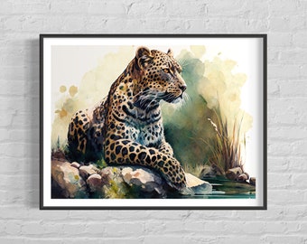 Leopard Watercolor Painting: Abstract Gallery Wall Art (Digital Download)