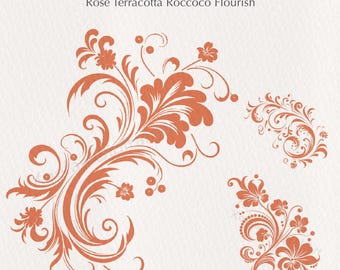 Rose Terracotta Rococo Baroque Flourish Scroll Clipart PNG | Vintage Floral Ornament Digital Download