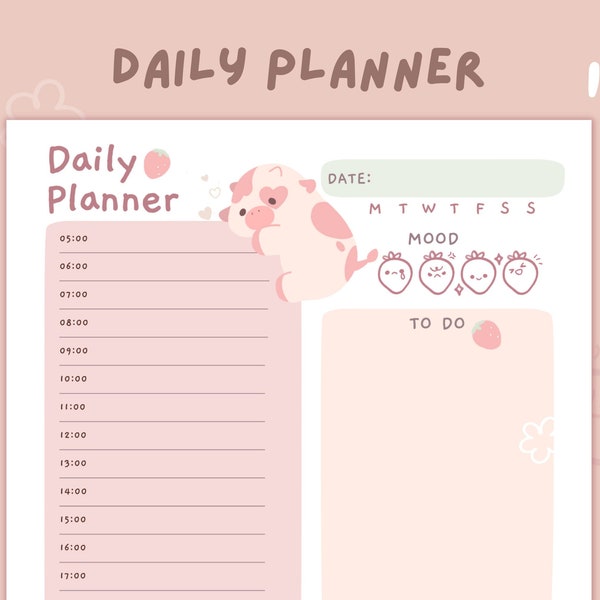 Cute Hourly Daily Planner | Printable Stationery | Instant Download | A4/Letter size