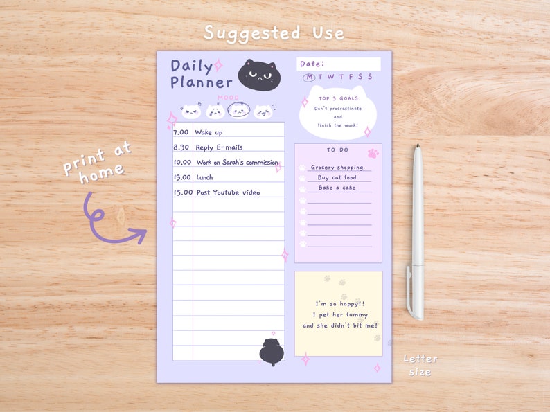 Kawaii Daily Planner: Pastel Printable Stationery (digital Download) - Etsy