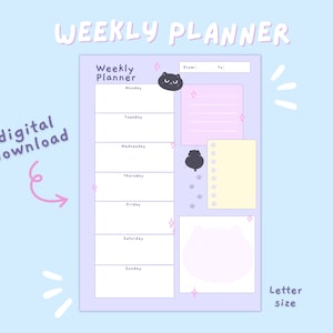 Cute Weekly Planner | Pastel Colors Kawaii Printable Stationery | Back ...