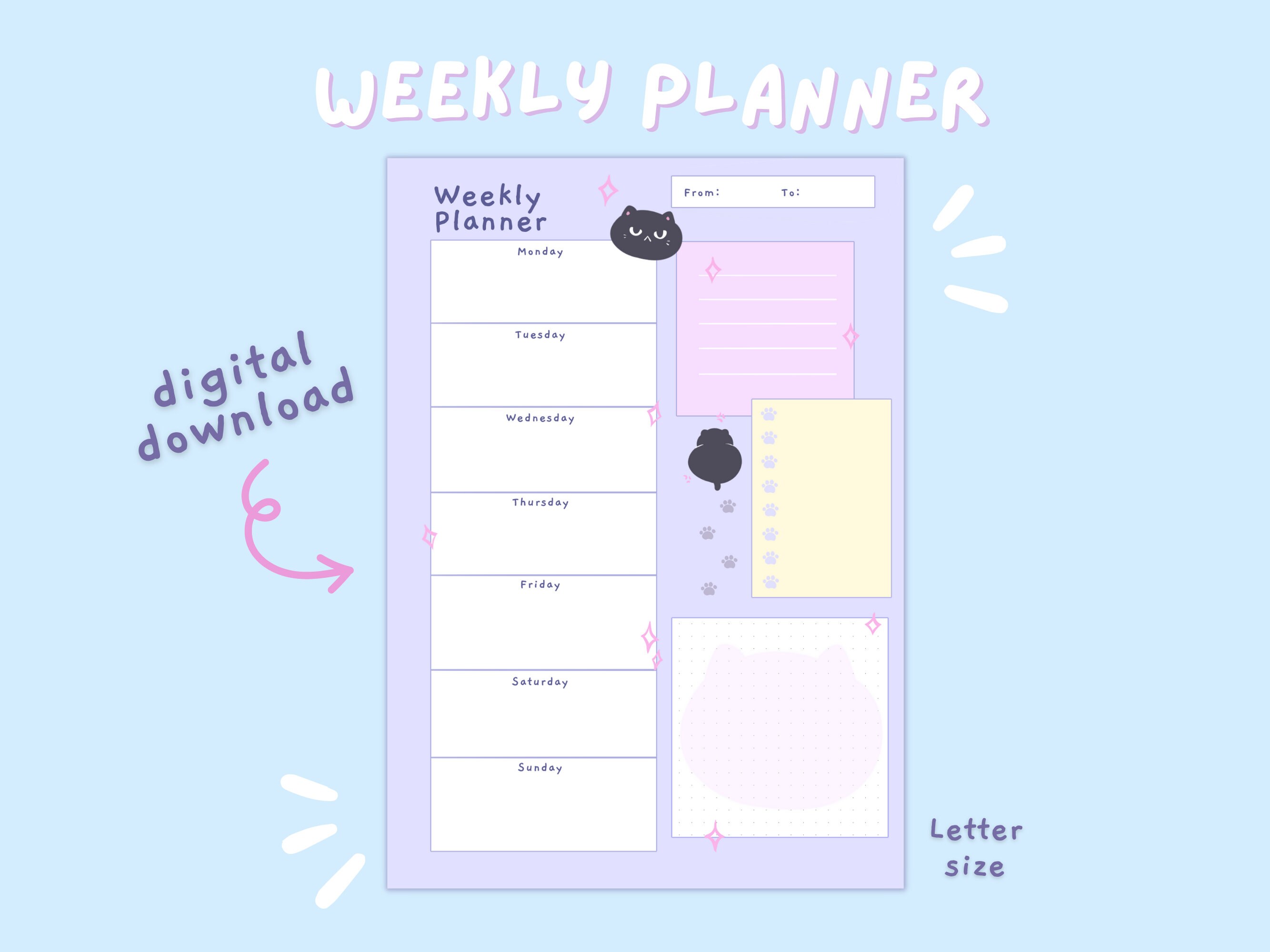 Cute Weekly Planner | Pastel Colors Kawaii Printable Stationery | Back ...