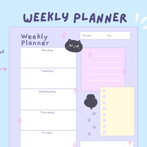 Lindo Planificador Semanal / Colores Pastel Papelería Imprimible Kawaii / Planificador de Regreso a Clases / Descarga Instantánea / Tamaño A4/Carta
