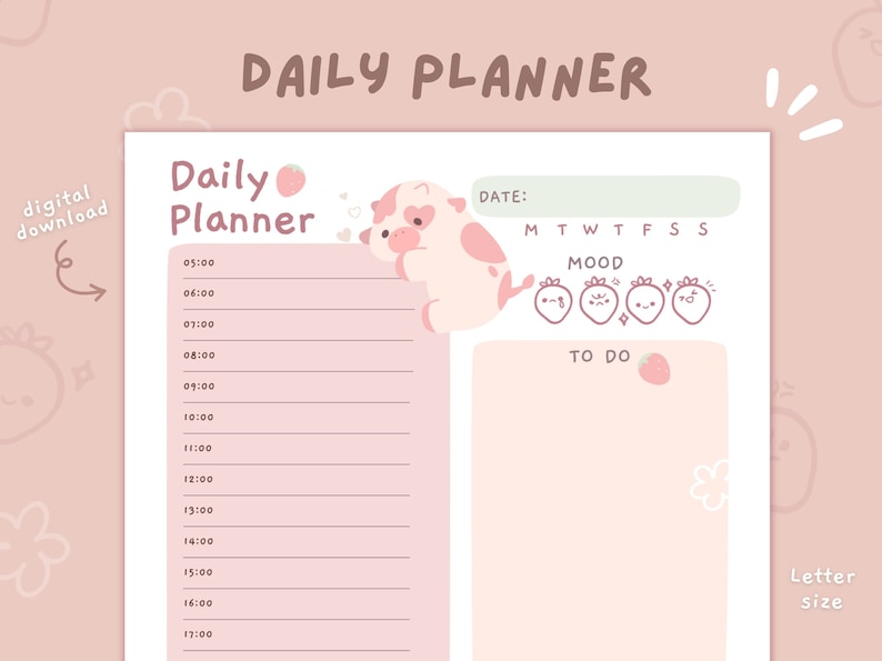 Cute Hourly Daily Planner | Printable Stationery | Instant Download ...