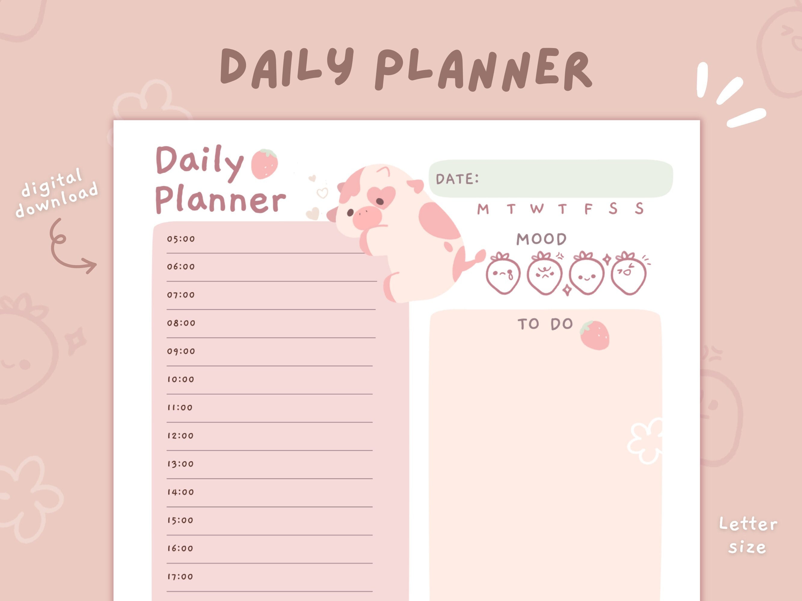 Cute Hourly Daily Planner Printable Stationery Instant Download Cute Hourly Daily Planner Printable Stationery Instant Download