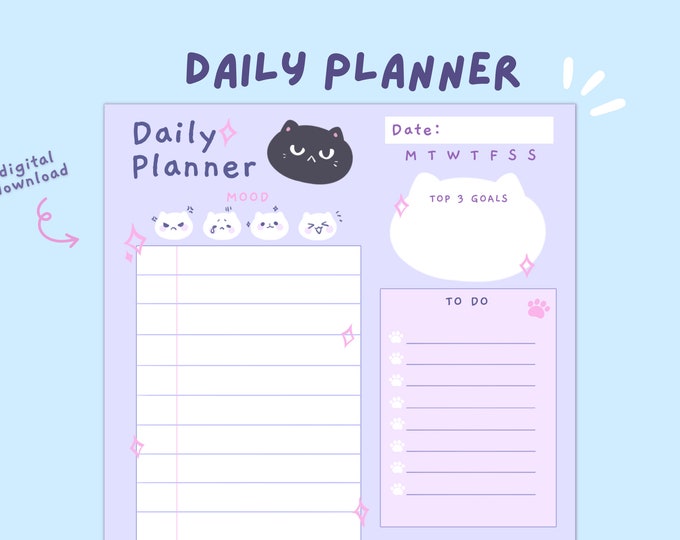 Printable and Digital Cute Kawaii Daily Planner/bujo Layout to Organize ...