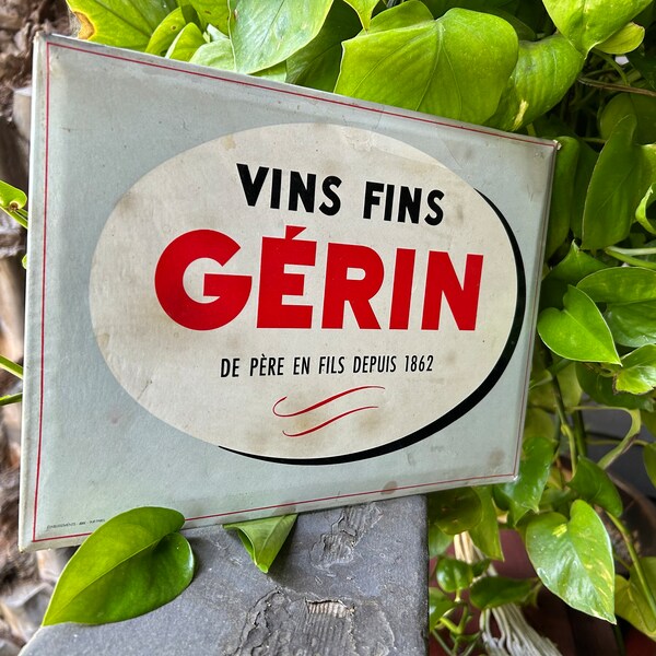 Beautiful antique French cardboard sign advertising wine Gérin bar restaurant decor