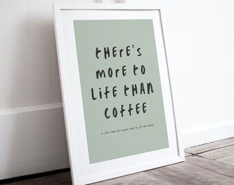 Coffee Lovers Gift Wall Art Digital Print Green/Black, Printable Kitchen Decor Instant Download