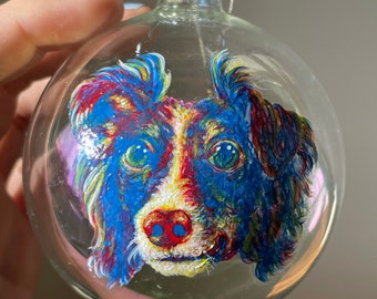 Custom hand-painted glass ornament, bright and colorful unique pet art