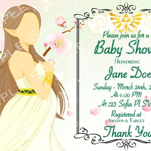 Legend of Zelda Inspired Baby shower Invitation (Brown Hair)