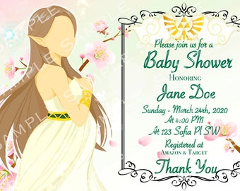 Legend of Zelda Inspired Baby shower Invitation (Brown Hair)