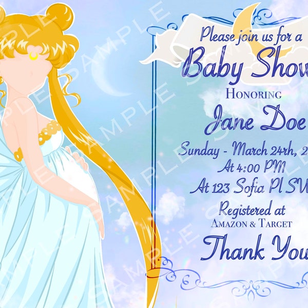 Sailor Moon Inspired Baby Shower Digital Invitation (Blue)
