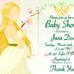 BUNDLE Legend of Zelda inspirierte Babyparty-Einladung mit Windel-Verlosungskarte & mehr
