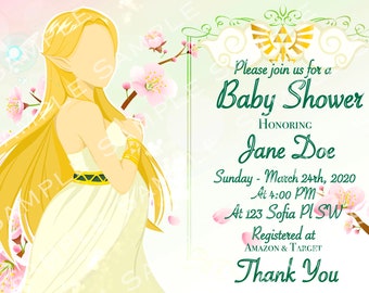 BUNDLE Legend of Zelda Inspired Baby Shower Invitation W/Diaper Raffle Card & More