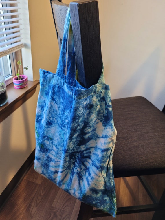 Short Handle Ice Dyed Tote Bag - Blue and Robins Egg Blue