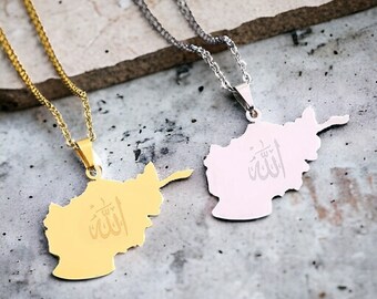 Afghanistan Flag/Map Necklace Gold & Silver