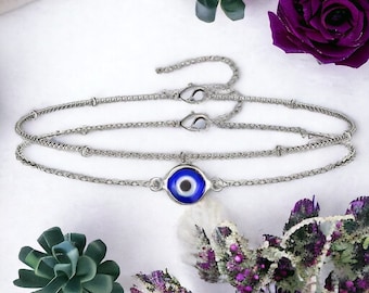 Handmade Stainless Steel Evil Eye Bracelet Necklace, Adjustable