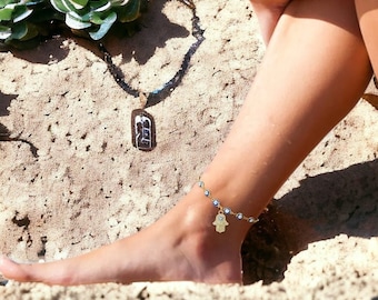 Hamsa Hand Anklet, Boho Turkish Evil Eye Protection Charm