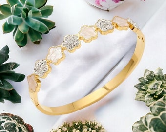 Gold Plated- Stainless Steel With Artificial Diamond Five-petal Flower Simple Fashion