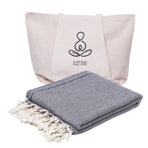 Turkish Towel with Matching Tote Bag – Organic Cotton, Quick Dry, Eco Friendly – Perfect Gift Set for Beach, Yoga & Travel