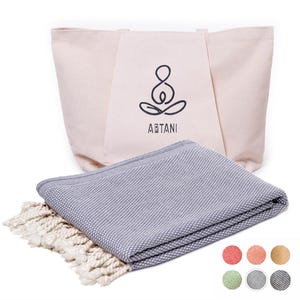 Turkish Towel with Matching Tote Bag – Organic Cotton, Quick Dry, Eco Friendly – Perfect Gift Set for Beach, Yoga & Travel