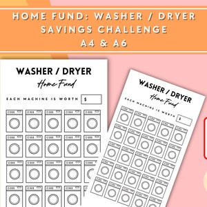 Washer / Dryer Savings Challenge - A6 + A4 Printable PDF Downloadable - Minimal Design - Budget, Sinking Funds, Savings