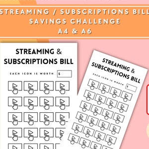 Streaming / Subscriptions Bill Savings Challenge - A6 + A4 Printable PDF Downloadable - Minimal Design - Budget, Sinking Funds, Savings